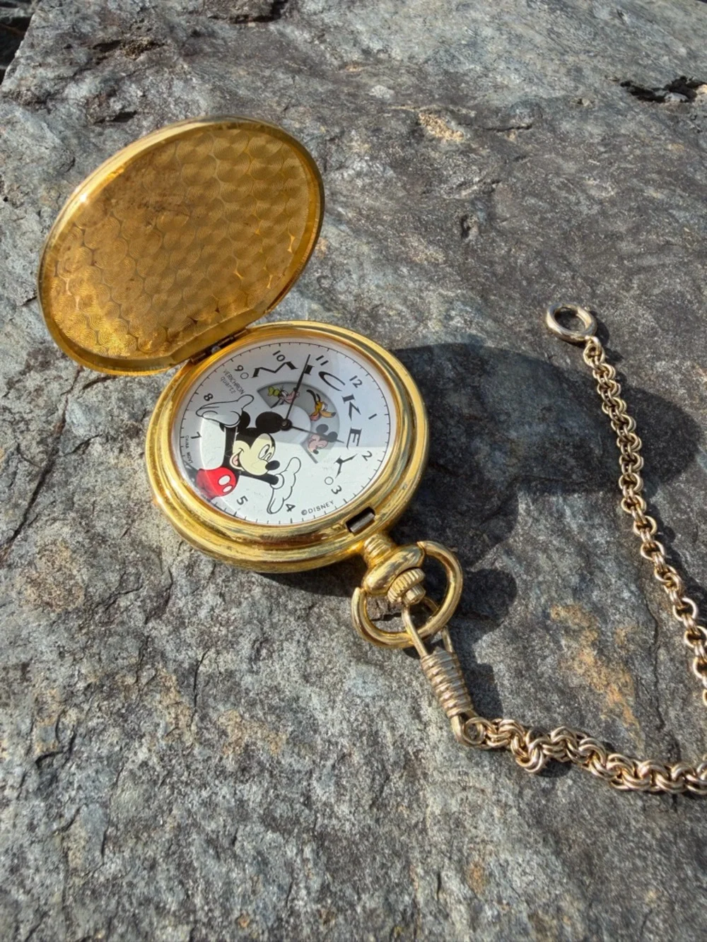 Vintage 90s Mickey Mouse Gold Pocket Watch Pendant